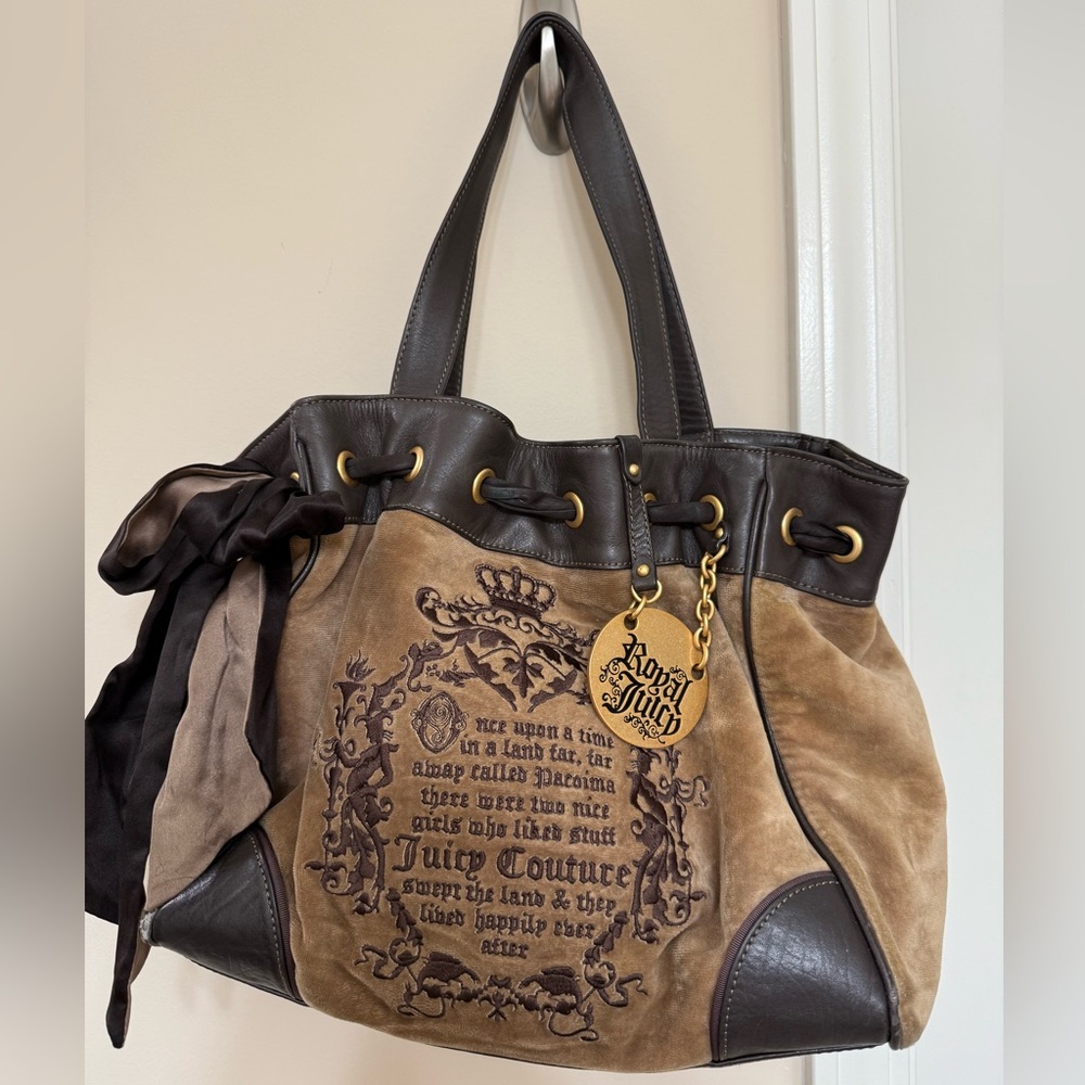 Juicy Couture Daydreamer Tote: Tan and Brown Embroidered